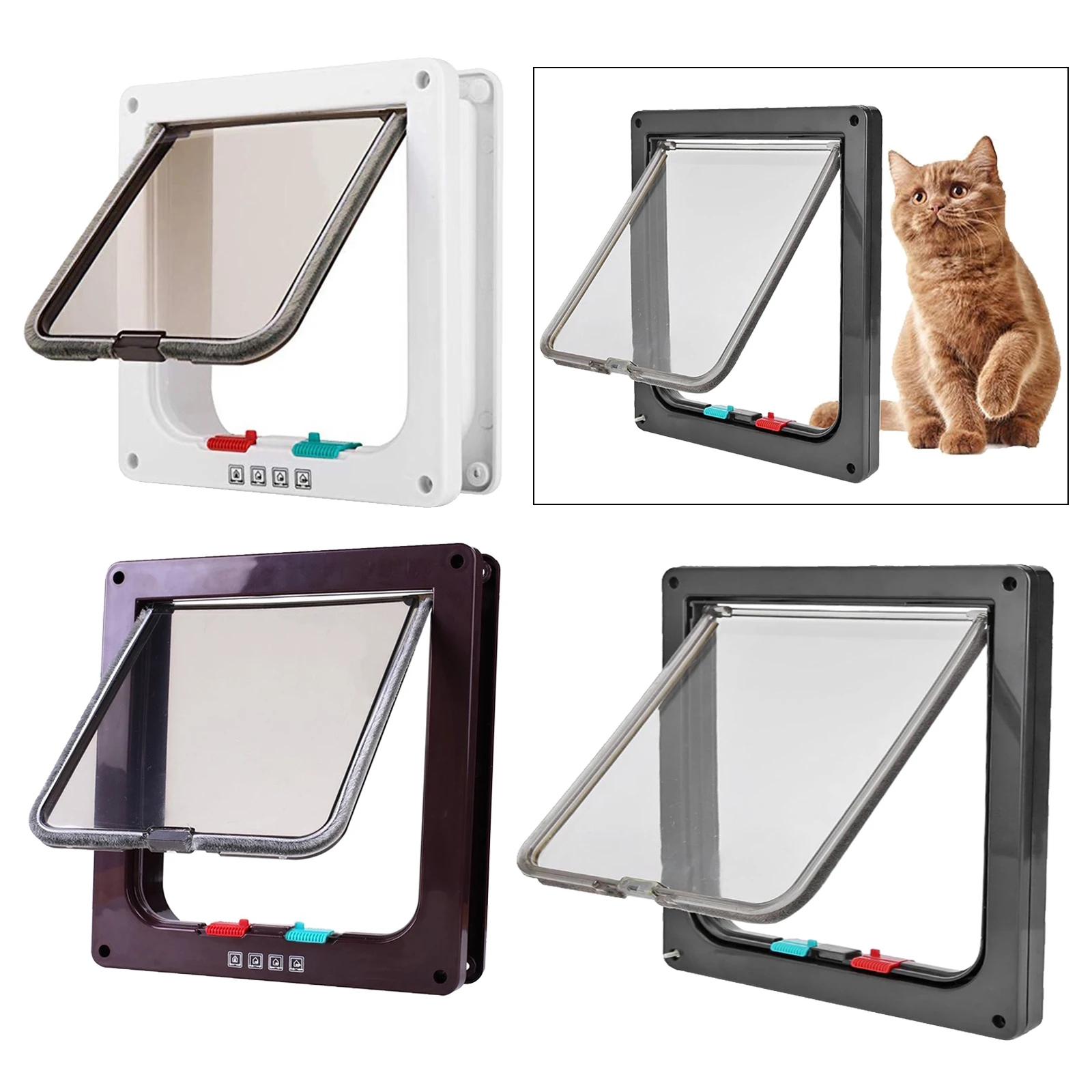 4 Way Lockable Dog Cat Kitten Door Security Flap Door Plastic S/M/L Animal Small Pet Cat Dog Gate Pet Supplies