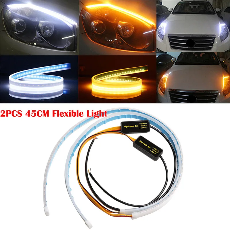 2Pcs 45cm Flexible Flowing Low Consumption High Bright Durable LED Car Headlight Turn Signal Brake Daytime Running Lights#290900 |