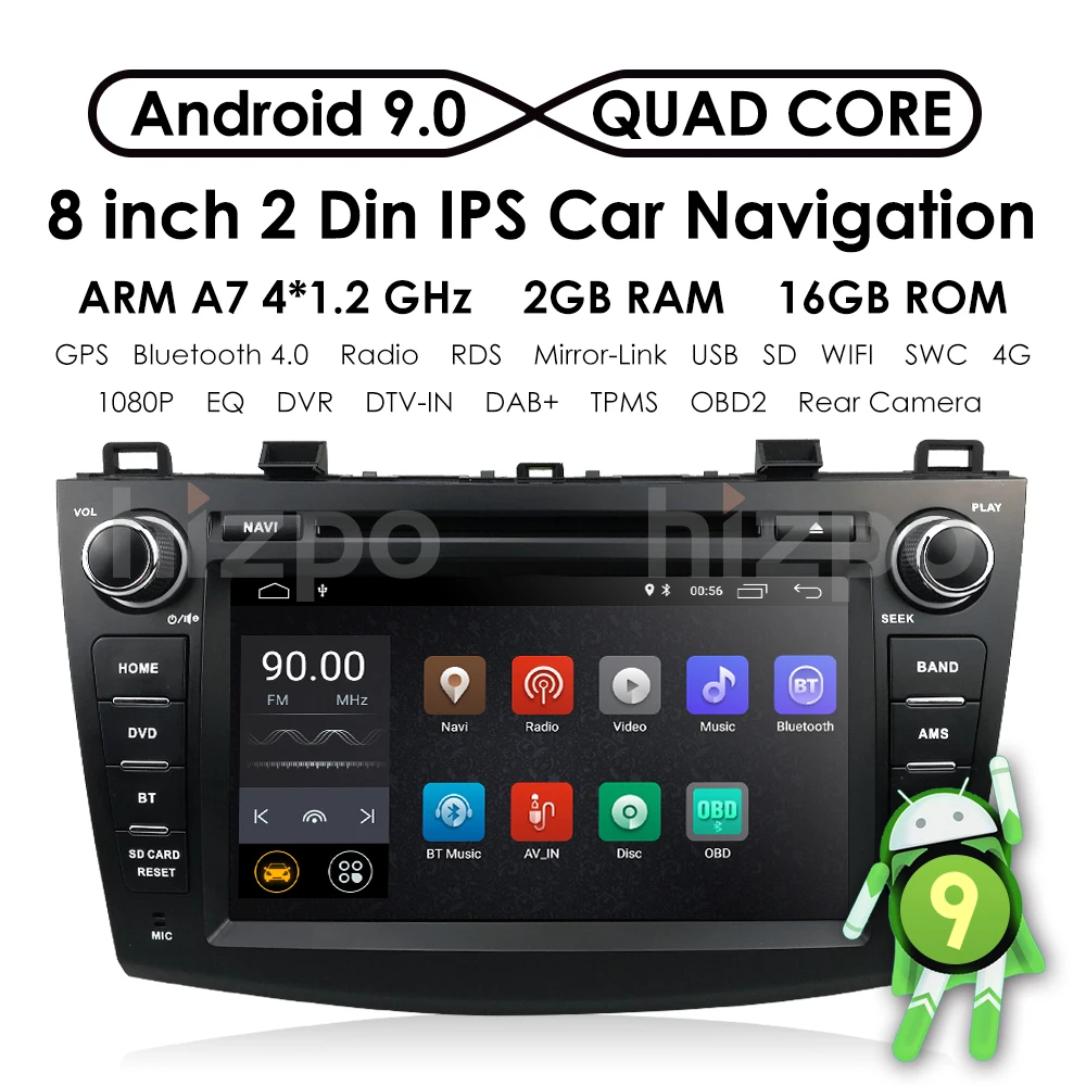 " Android9.0 автомобильный dvd-плеер для Mazda 3 Мазда 2010-2013 с BT 4G Wifi радио gps 2GRAM SWC RDS DVR DAB DTV зеркало-ссылка