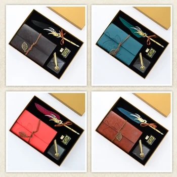 

Retro Calligraphy Feather Dip Fountain Pen Writing Ink Notebook Set Base Stationery Gift Box Office School Supplies