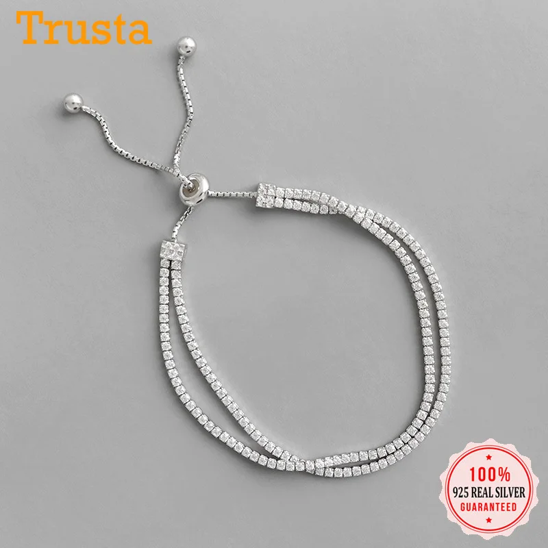 Trustdavis подлинный 925 пробы Серебряный Ослепительный CZ двухслойный браслет-цепочка для женщин на свадьбу подарок на день Святого Валентина DS2618