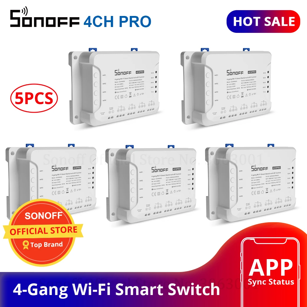Sonoff 4ch Pro Smart Home Rf Wifi Light Switch 4 Gang 3 Working Modes ...