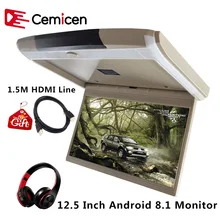 Cemicen 12,5 дюймов Android 8,1 автомобильный монитор потолочное крепление на крышу 1080P видео ips экран wifi/HDMI/USB/SD/FM/Bluetooth/динамик/игра