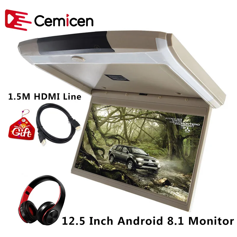 

Cemicen 12.5 Inch Android 8.1 Car Monitor Ceiling Mount Roof 1080P Video IPS Screen WIFI/HDMI/USB/SD/FM/Bluetooth/Speaker/Game