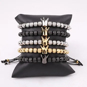 New Design High Quality Stainless Steel Beads Crown Charm Friendship Custom Macrame Adjustable Beads Bracelet For Men