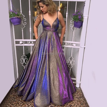 

New Arrival Glamorous A-Line V-Neck Spaghetti Strap Long Evening Dress Taffeta Floor-Length Formal Dress Custom Zipper