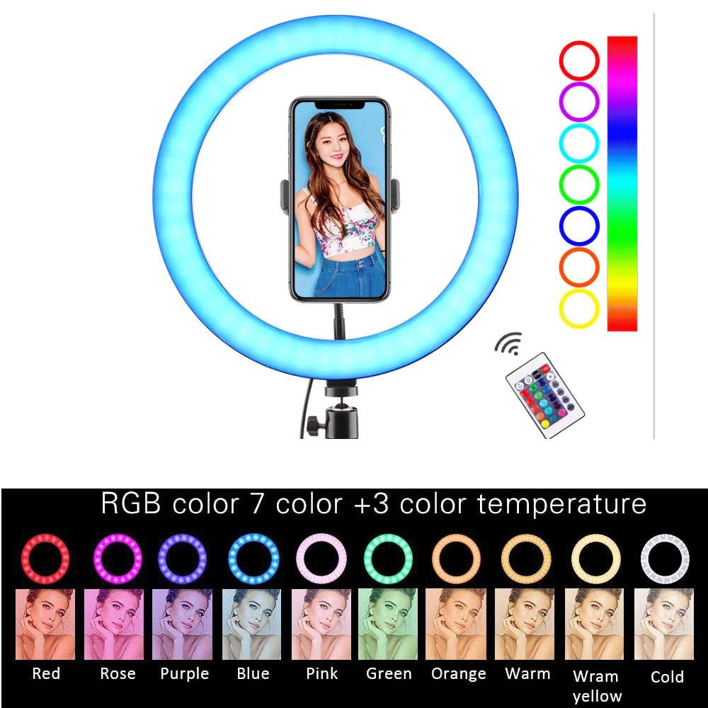 

10" RGB Selfie Ring Light lamp LED Ring light 3200-6500K with Tripod Stand & Cell Phone Holder for Live Stream/Make Up/YouTube