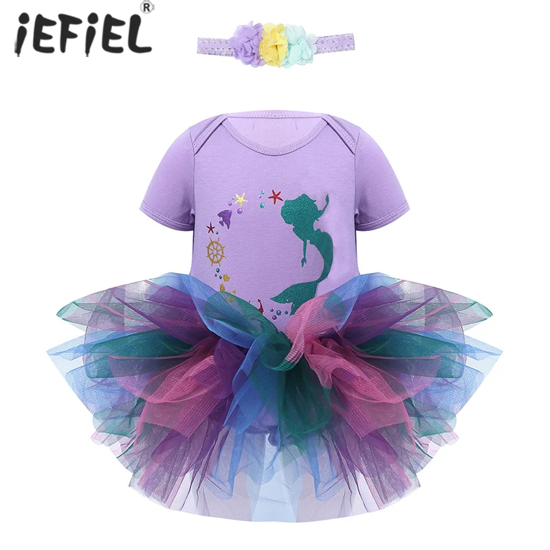 baby dress and set Baby Girl Princess Clothes Set Mermaid 1st Birthday Party Outfit Shell Romper Sequins Fish Scales Dress Bowknot Headband Costume baby's complete set of clothing