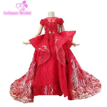 

2019 High Quality Ball Gown Flower Girl Dresses Red Lace Appliques Sleeveless Tulle Little Girls Pageant Wedding Party Dresses