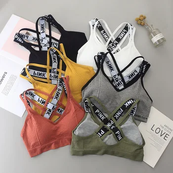 

PINK Sports Bra Padded Yoga Women Modal Bra Bralette Brassiere Sport Bra Top Fitness Gym Running Top Bras