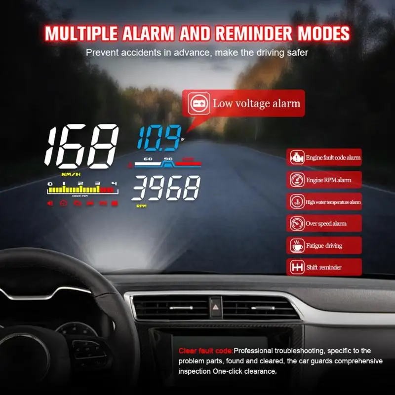 D5000 автомобильный HUD Дисплей 5 дюймов OBD2 система Предупреждение о превышении скорости проектор
