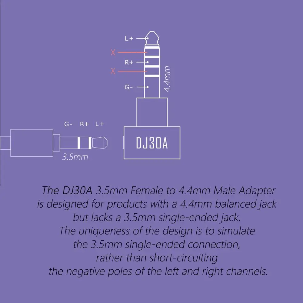 DD ddHiFi DJ30A 어댑터 3.5mm 암-4.4mm 수 3.5mm 이어폰 케이블 4.4 출력