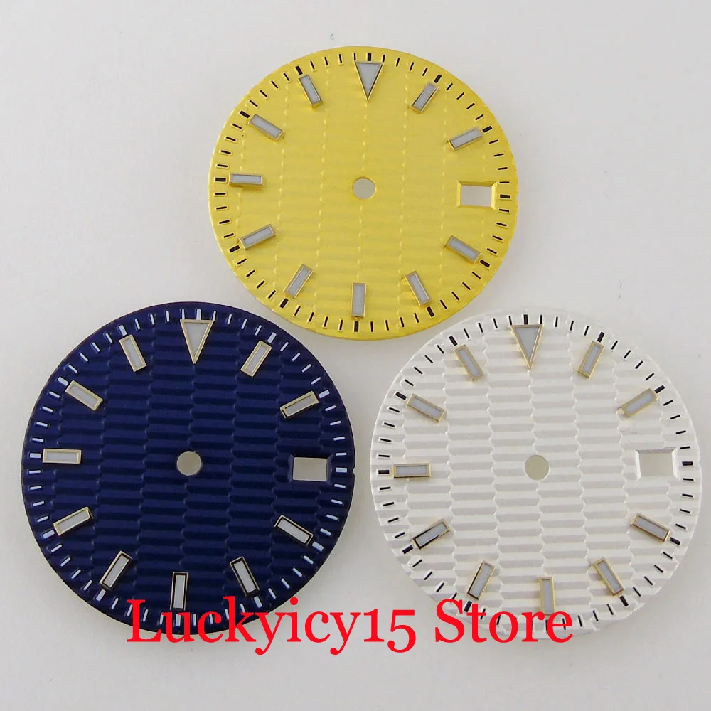 Orologio Modifica Parti 29Mm Quadrante Orologio Oro/Blu/Bianco Quadrante Sterile Adatto Per Nh35A Nh36A Skx Srp Indice Luminoso Blu