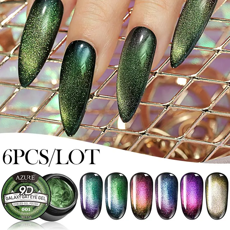 

Azure Beauty 6Pcs/Lot Chameleon Cat Eyes Led Nail Gel Polish Galaxy Magnetic UV Nail Gel Varnish Long Lasting Hybrid Nail Enamel