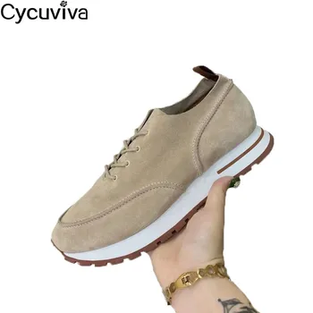 

Thick Sole Cow Suede Sneakers Men Lace Up Mules Nude Flat Casual Shoes Male 2020 Fashion Street Boy's Running Shoes