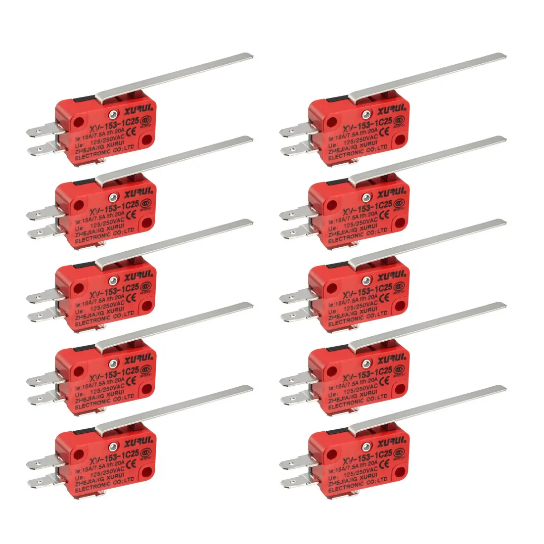 

uxcell 1/2/20pcs Micro Switch XURUI Authorized Push Button/Long Straight Lever/Simulated R Lever Type Black