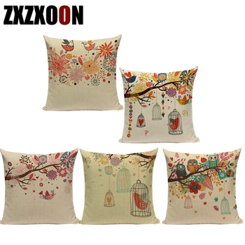 

Decorative Throw Pillows Case Animals Owl Birds Flower Cotton Linen Sofa Cushion Cover for Living Room Decoration Pillowcase
