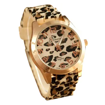 

Silicone Band Watch Lepord Pattern FemaleCasual Elegant Womens Wristwatches Fashion Band Fashion Grid Scale Ladies Watch