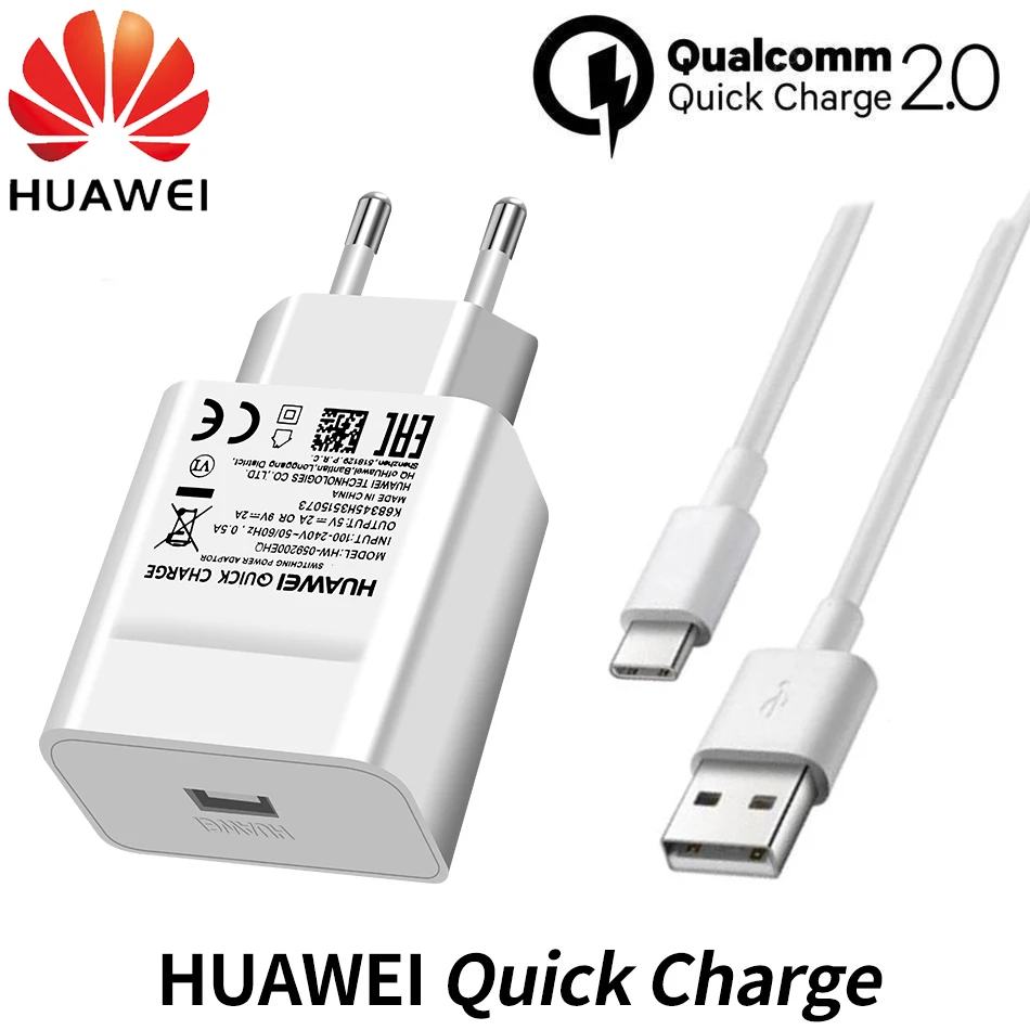 Быстрое зарядное устройство оригианл huawei QC 2,0 9 В/2 а ЕС Быстрая Зарядка адаптер питания usb type C кабель для p20 lite p9 p10 nova 3 4 смартфона