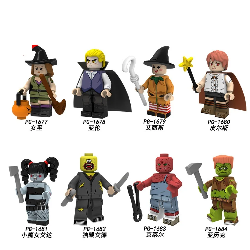 

Building Block 8pcs Model Mainan Halloween Gift Zombie Goast Vampires MOC Figures Witch Alice Claire Bricks Toys For Kids PG8181