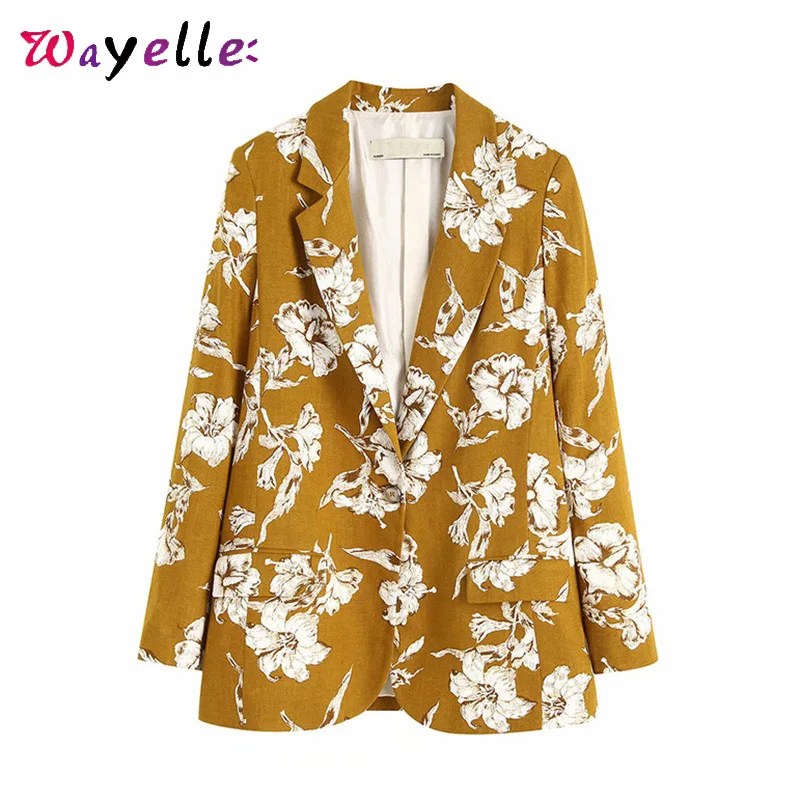 Women Blazers Retro Floral Print Womens Blazers 2019 Autumn Notched Collar Long Sleeve Blazers OL Tide Outerwear Womens Coats