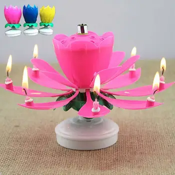 

Cool Musical Lotus Flower Rotating Decor Wedding Party Gift Candle Lights P