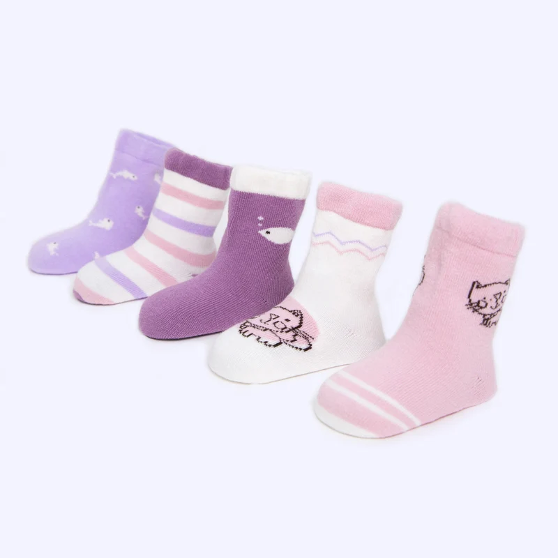 10 шт./лот = 5 пар, хлопковые носки-тапочки для новорожденных с рисунком животных, детские короткие носки, 6 вариантов - Цвет: purple cat