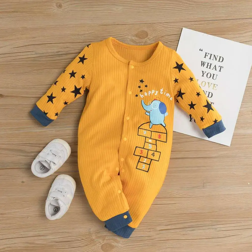 Newborn Bodysuit Round Neck Long Sleeve Cotton Single-breasted Star Animal Cartoon Image Baby Bodysuit