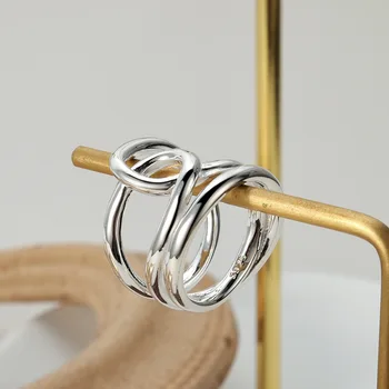 

Japanese light luxury S925 sterling silver minimalist cold wind cross geometry line winding ring female index finger ring