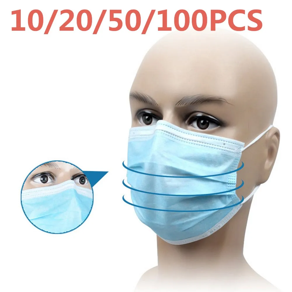 

100pcs Disposable Dust Filter Safety Mask Anti-Pollution 3 Layer Hygiene Protection Masks Disposable Face Masks Elastic Ear Loop