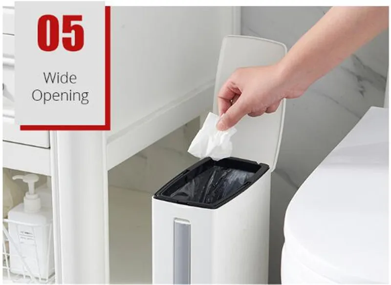6L Narrow Plastic Trash Can Set with Toilet Brush Bathroom Waste Bin Dustbin Trash Cans Garbage Bucket Garbage Bag