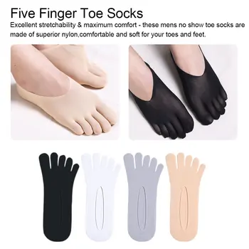 

5 Pairs Summer Cotton Men's invisible Boat Socks thin five toe shallow mouth Non-slip silicone anti-off with Breathable