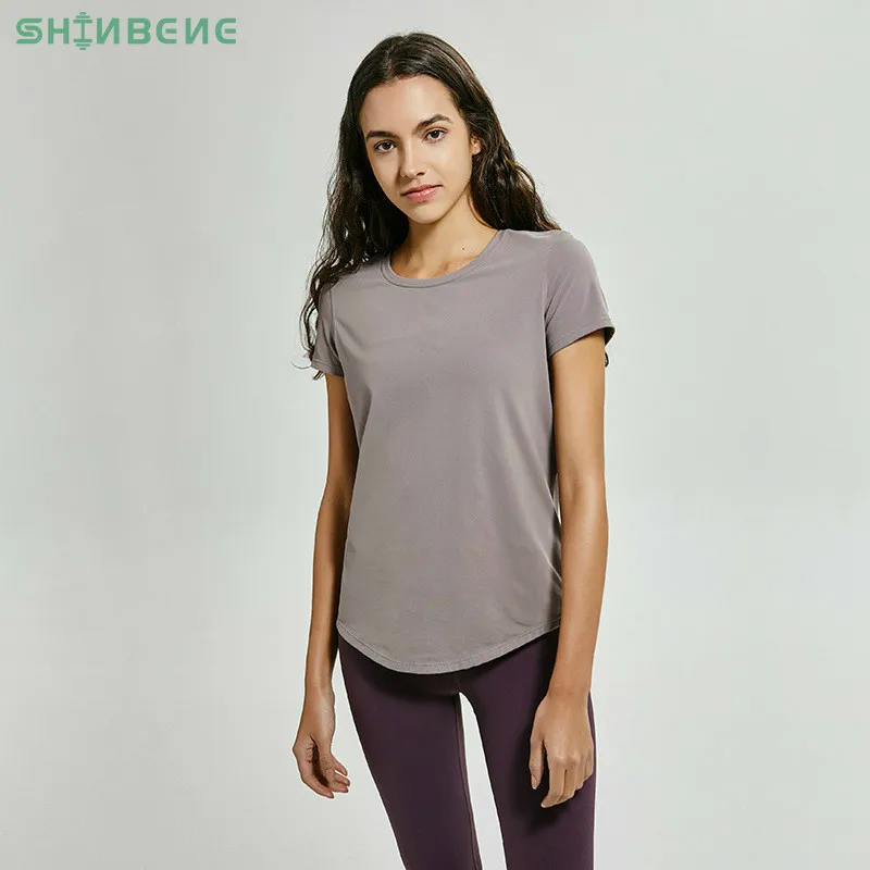 SHINBENE женская футболка с круглым вырезом фитнес футболки короткими рукавами для