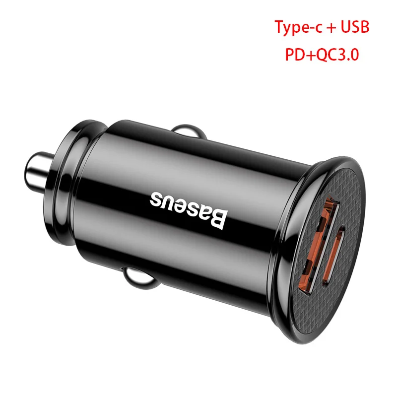 Baseus 3,0 Dual USB Автомобильное быстрое зарядное устройство 30 Вт Быстрая Зарядка адаптер зарядное устройство для телефона Тип C PD автоматическая зарядка для мобильного телефона Charge4.0 - Название цвета: Black USB Type