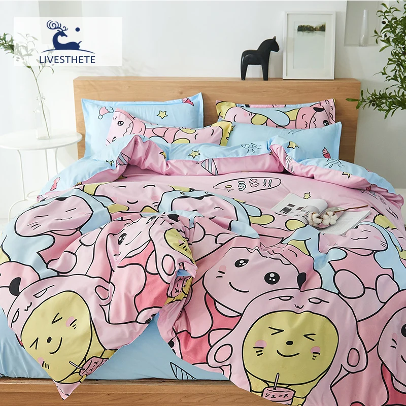 Liv Esthete Bedding Set Cartoon Bedspread Double Duvet Cover Flat