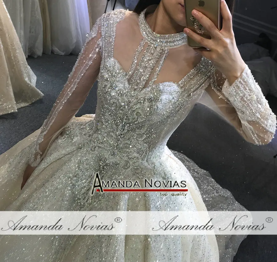 Свадебное платье с длинными рукавами высокого качества, украшенное бусинами, настоящая работа, как на фото
