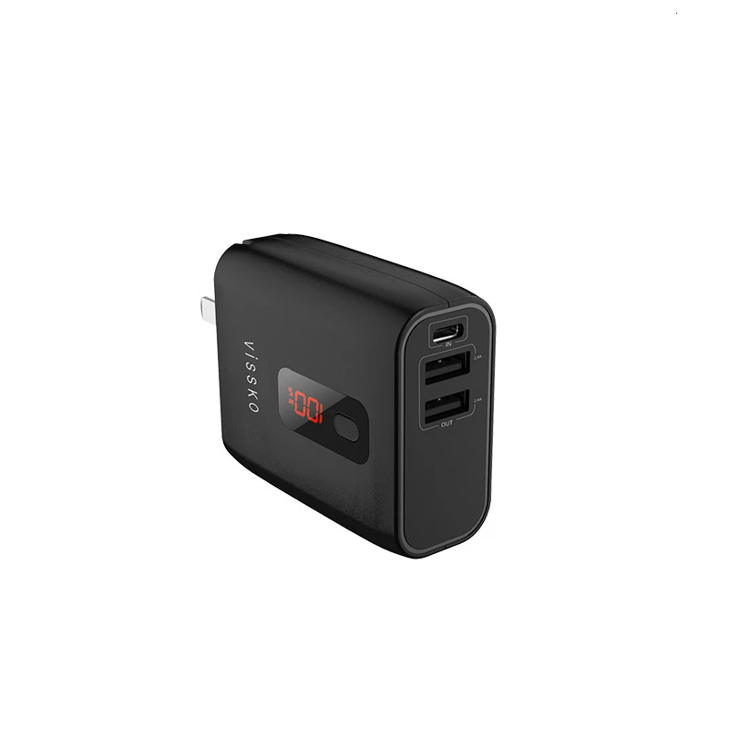Vogek Складная заглушка 2 в 1 USB зарядное устройство power Bank для iPhone samsung Tablet Dual USB светодиодный внешний аккумулятор - Цвет: black
