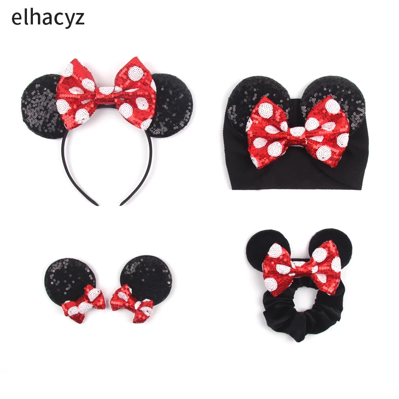 4pcs/set Popular Mouse Ears Headband Festival Hairband Kids Hair Clips Scrunchies Hair Band Women Party Cosplay Hair Accessories