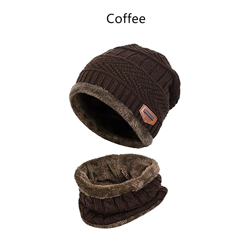 Coffee Мужская модная однотонная вязаная шапка, теплая зимняя шапка, вязаная шапка, шарф, шапка, зимние шапки для мужчин, вязаная шапка, деликатная вязаная шапка - Цвет: Coffee