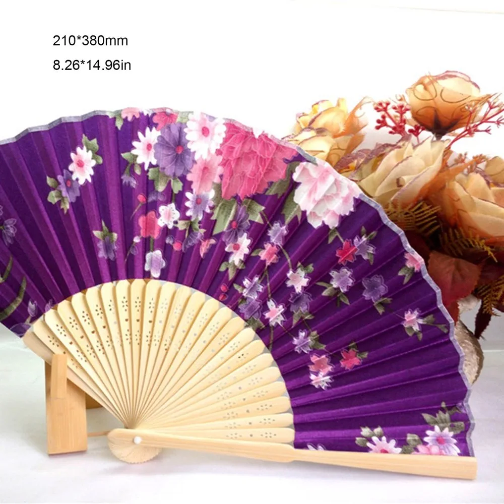 Портативный вентилятор Японский китайский стиль женский ручной складной вентилятор красивый сатиновый веер с бамбуковой рамой летний классный подарок