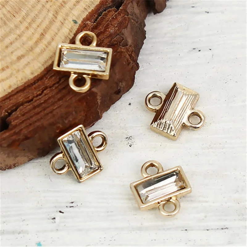 

DoreenBeads Fashion Zinc Based Alloy & Glass Connectors Rectangle Gold Transparent Clear Jewelry DIY Charms 10mm x 9mm, 2 PCs