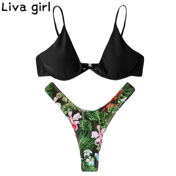 

Liva girl Black Print Bikini Set Swimsuit Push Up Women Swimwear Sexy Padded Bathing Bordered Bikinis Female Summer Bathing Suit