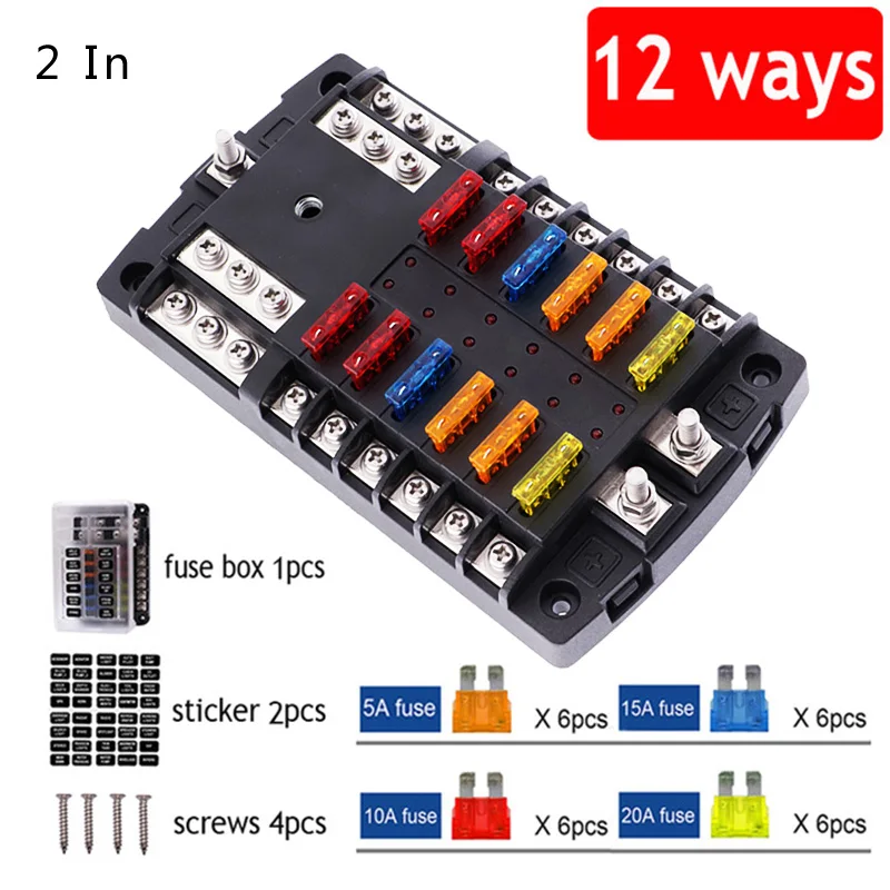 Updated-2-In-12-Way-Fuse-Box-Holder-Plastic-Cover-Blade-Block-With-Thumb-Screw-LED[0]