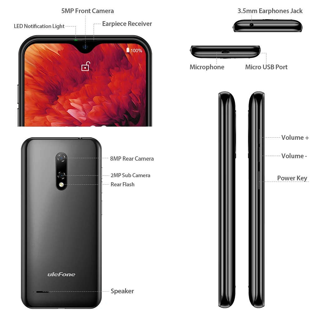 Ulefone Note 8P глобальная версия смартфона Android 10 4G четырехъядерный экран 5 дюйма 8