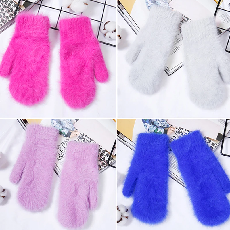 Fingerless Gloves Winter Rabbit Fur Gloves Female Mittens Outdoor Wool For Women Girls Gifts