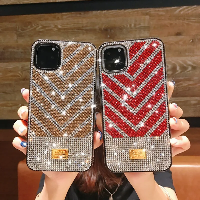 Роскошный модный дизайнерский мягкий чехол с ромбами и стразами для iPhone 11 Pro XS Max XR