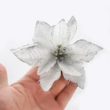 5pcs/lot 13cm Large Artificial Flowers for Christmas Decor Glitter Fake Flowers DIY Wedding Home Xmas New Year Decoration