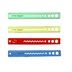 Règles en plastique de 12 pouces, outils de mesure flexibles, papeterie scolaire pour étudiants, règles de mesure de bureau (4 couleurs) 