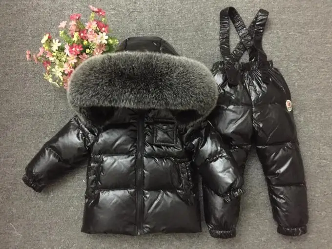 Г. Детская русская зима, для маленьких мальчиков, 90 утиный пух, брендовая качественная куртка+ комбинезон для девочек и мальчиков, утепленная детская зимняя одежда, комплект, костюм - Цвет: as photo
