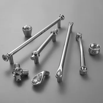 

KK&FING 1PC Luxury Diamond Crystal Handles Zinc Alloy Chromium Kitchen Dresser Cabinet Handles Door Knobs Furniture Hardware